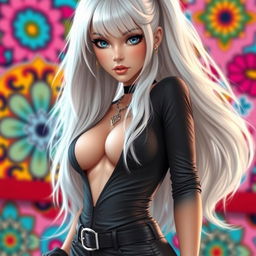 A stylish femboy with long, flowing white hair and striking blue eyes