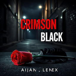 A gripping book cover design for a thriller novel titled 'Crimson and Black'
