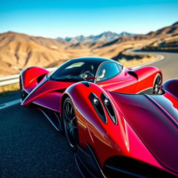 A stunning photograph of a Pagani hypercar, showcasing its sleek and curvaceous bodywork in vibrant colors