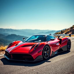 A stunning photograph of a Pagani hypercar, showcasing its sleek and curvaceous bodywork in vibrant colors