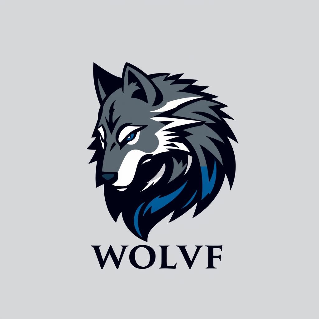 A logo design featuring a stylized wolf as the central element