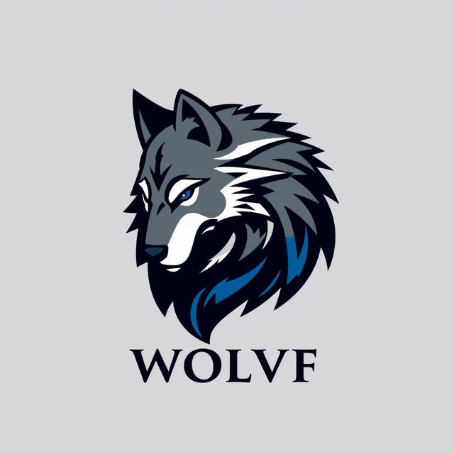 A logo design featuring a stylized wolf as the central element