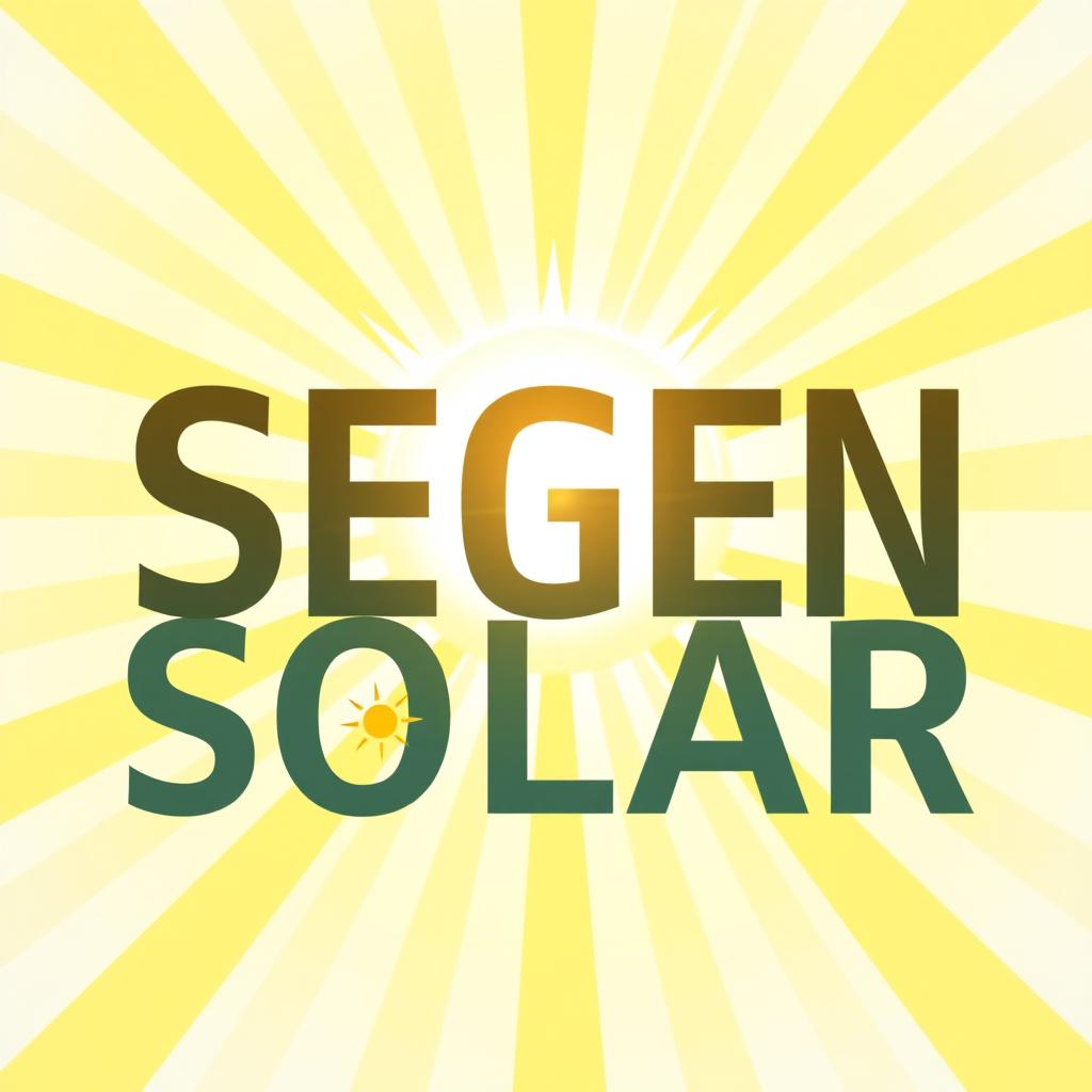 The text 'SEGEN SOLAR' in a bold, modern font against a bright, sunny background with rays of sunlight beaming down