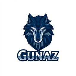 A logo design featuring a fierce and majestic wolf, integrating the name 'Gunaz' in a strong, modern typeface