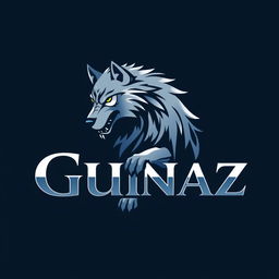 A logo design featuring a fierce and majestic wolf, integrating the name 'Gunaz' in a strong, modern typeface
