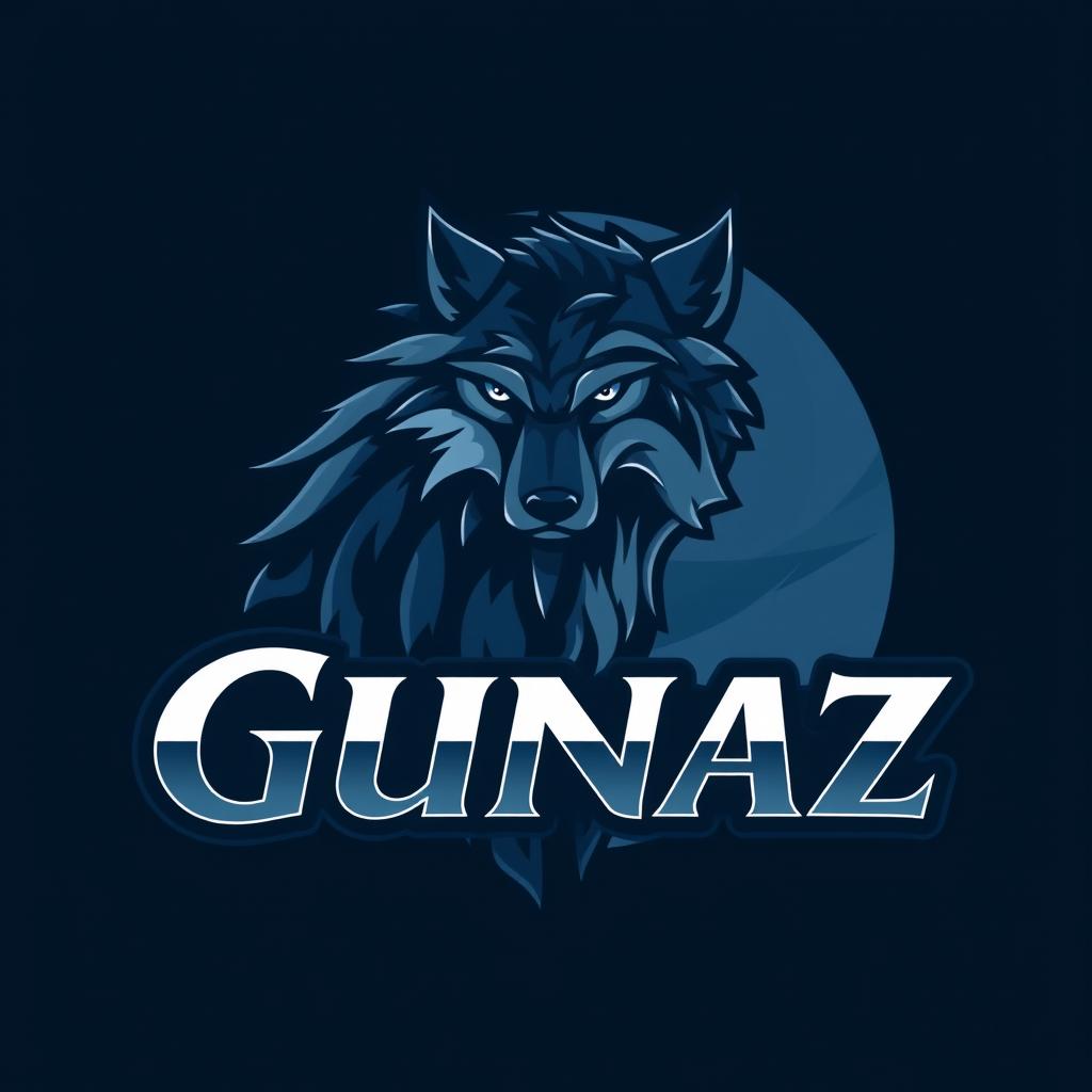 A logo design featuring a fierce and majestic wolf, integrating the name 'Gunaz' in a strong, modern typeface