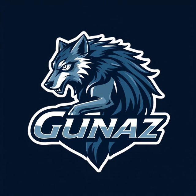 A logo design featuring a fierce and majestic wolf, integrating the name 'Gunaz' in a strong, modern typeface