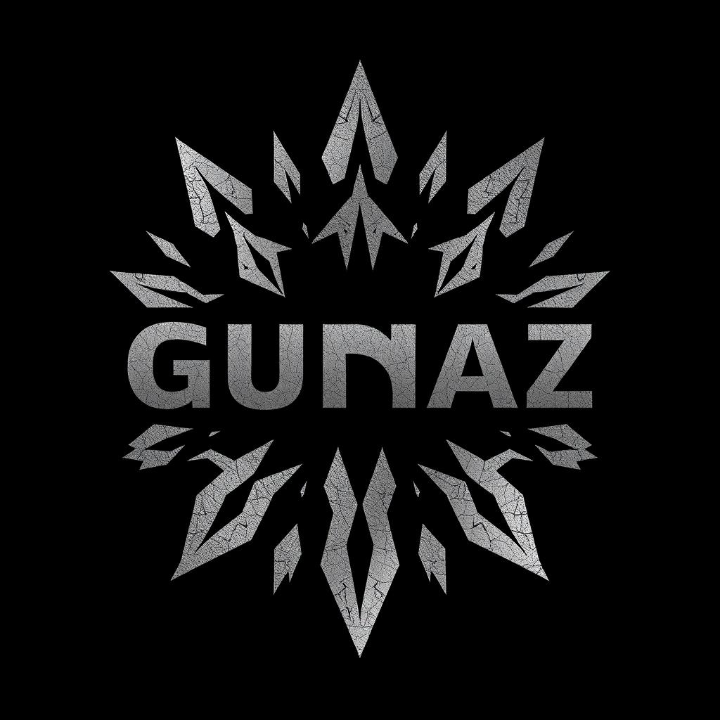 A logo design featuring the name 'Gunaz' that creatively incorporates wolf scratch marks