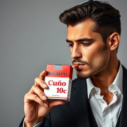 A stylish man smoking a cigarette, exuding elegance and sophistication