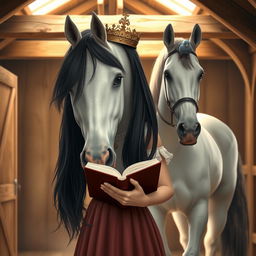 A full-body depiction of a 13-year-old white Brazilian princess with long, straight black hair and dark eyes, wearing an elegant crown