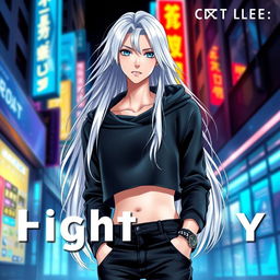 A light novel cover featuring a tall male femboy with long glossy white hair that flows gracefully around his shoulders
