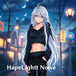 An enchanting light novel cover showcasing a tall male femboy with radiant long glossy white hair that cascades beautifully around his shoulders