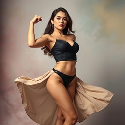 A creative and artistic representation of Risa Hontiveros in a bold and empowering pose, showcasing confidence and strength