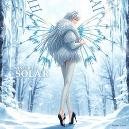 A captivating light novel cover featuring a tall male femboy Winter fairy adorned with elegant crystal wings that glimmer like frosted glass, reflecting shades of blue and silver