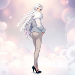 A captivating light novel cover featuring a tall male femboy with striking long white hair that flows elegantly around him