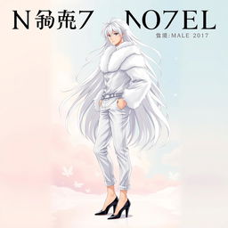 An eye-catching light novel cover featuring a tall male femboy with stunning long white hair that cascades around him, exuding an ethereal charm