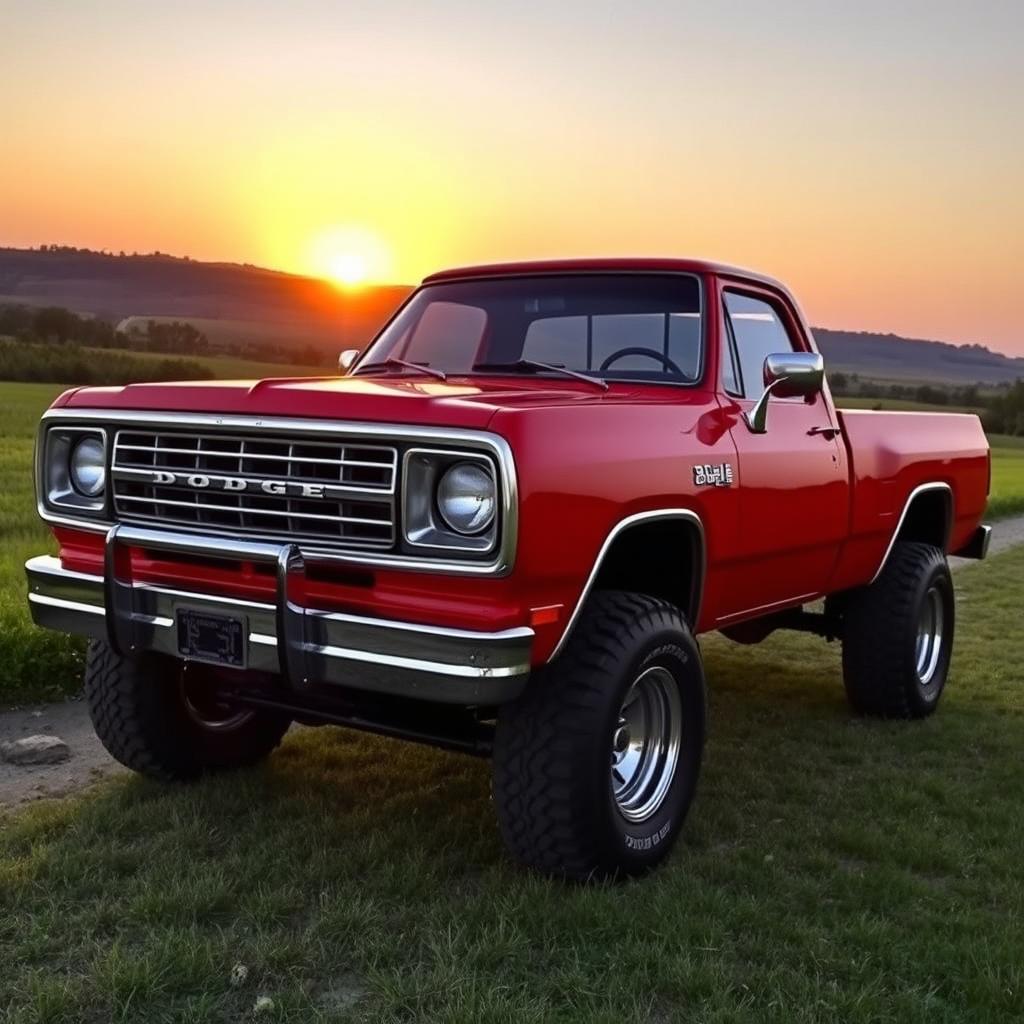 A 1978 Dodge D100 Power Wagon, beautifully restyled with a vintage vibe, showcasing its iconic muscular lines and rugged body