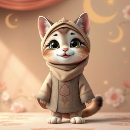 A hyper-realistic animated-style female cat standing upright in front of the camera, full-body view