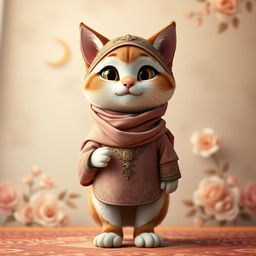 A hyper-realistic animated-style female cat standing upright in front of the camera, full-body view
