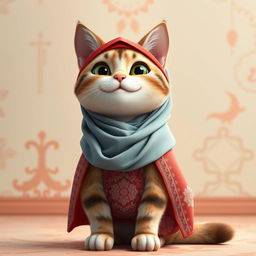 A hyper-realistic animated-style cat standing upright, full-body, directly facing the camera