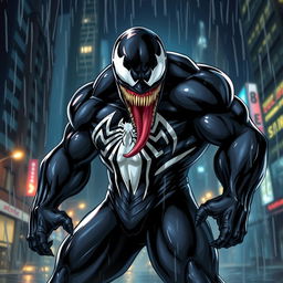 A dynamic and intense illustration of Venom, showcasing his iconic black and white symbiotic suit