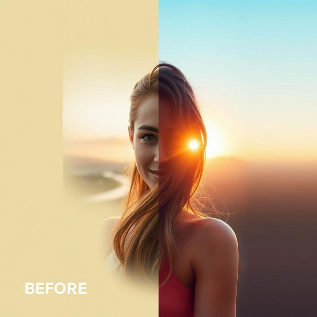 A vibrant, eye-catching before-and-after image showcasing the art of photo editing