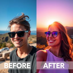 A vibrant, eye-catching before-and-after image showcasing the art of photo editing