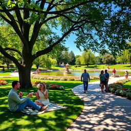A picturesque park scene featuring several couples enjoying their day