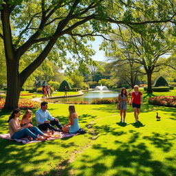 A picturesque park scene featuring several couples enjoying their day
