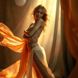 An artistic representation of a woman embracing her body with confidence and grace