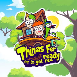 A colorful and playful logo featuring the characters Phineas, Ferb, and Perry the Platypus