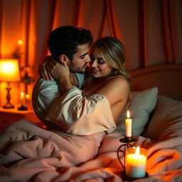 A sensual and passionate scene depicting two adults in a romantic embrace