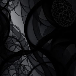 A beautiful abstract composition dominated by the color black, featuring intricate patterns and textures that create depth and dimension