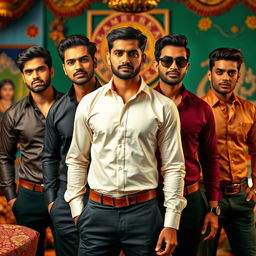 Elegant Indian men wearing stylish shirts that accentuate their physique, projecting an aura of sophistication and charm