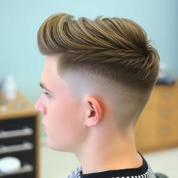 A stylish low fade haircut on a young man, showcasing smooth and well-blended transitions from short to longer hair on top
