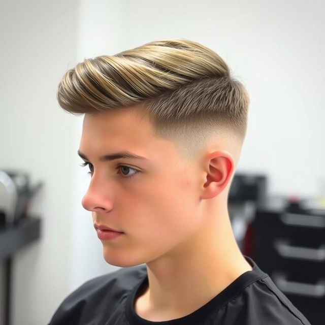 A stylish low fade haircut on a young man, showcasing smooth and well-blended transitions from short to longer hair on top