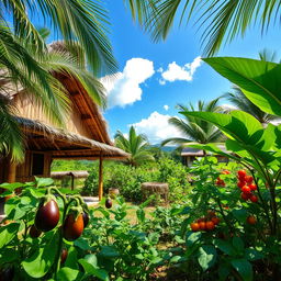 A picturesque scene of a traditional Nipa hut located in the lush green countryside of the Philippines