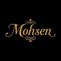 The word 'Mohsen' elegantly rendered in a royal and golden font