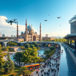 A futuristic view of Isfahan in ten years, showcasing modern architecture seamlessly blended with traditional Persian designs