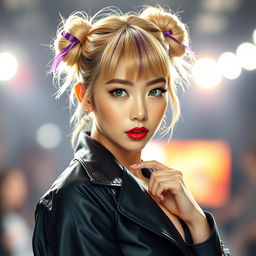 A glamorous and captivating portrait of Ishida Misaki, a former popstar renowned for her time in the Japanese idol group 'XD'
