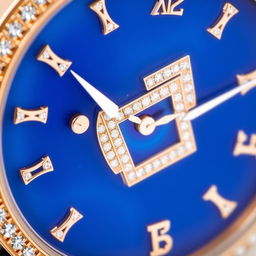 Close-up of a Jaeger Lecoultre wristwatch featuring a luxurious rose gold case and a rich blue leather strap