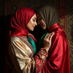 A passionate and artistic depiction of a BDSM scene that beautifully intertwines elements of Muslim culture