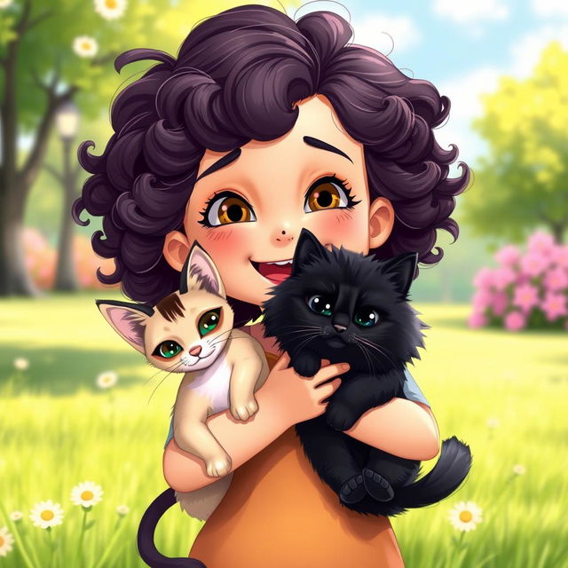 An animated image of a young girl with beautiful curly hair, featuring a small mole right next to her nose