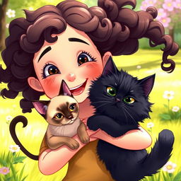 An animated image of a young girl with beautiful curly hair, featuring a small mole right next to her nose