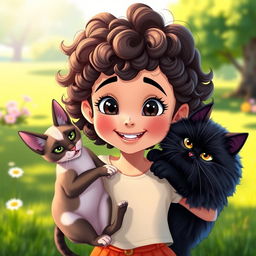 An animated image of a young girl with beautiful curly hair, featuring a small mole right next to her nose