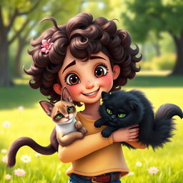 An animated image of a young girl with beautiful curly hair, featuring a small mole right next to her nose