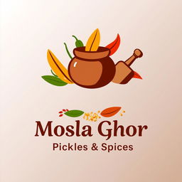 A logo design for a brand named 'Mosla Ghor' featuring a tagline 'Pickles & Spices