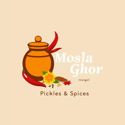 A logo design for a brand named 'Mosla Ghor' featuring a tagline 'Pickles & Spices