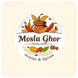 A logo design for a brand named 'Mosla Ghor' featuring a tagline 'Pickles & Spices