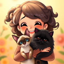 An animated image of a girl with mid-length curly hair, featuring a distinct little mole beside her nose